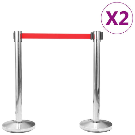 vidaXL Stanchions with Belts 4 pcs Airport Barrier Stainless Steel Silver