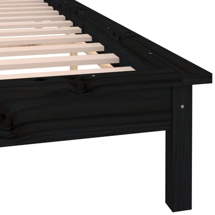 LED Bed Frame Black 137x187 cm Double Size Solid Wood