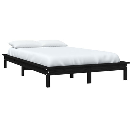 vidaXL Bed Frame Black 137x187 cm Solid Wood Pine Double Size