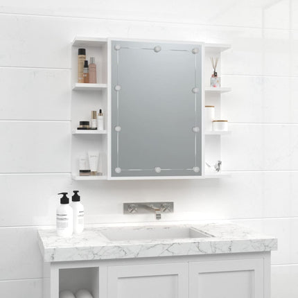 Mirror Cabinet with LED High Gloss White 70x16.5x60 cm
