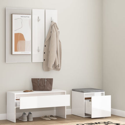 Hallway Furniture Set High Gloss White Engineered Wood