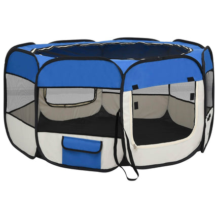 vidaXL Foldable Dog Playpen with Carrying Bag Blue 125x125x61 cm