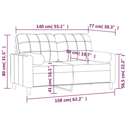 vidaXL 2-Seater Sofa with Pillows&Cushions Black 140 cm Fabric