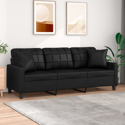 vidaXL 3-Seater Sofa with Pillows and Cushions Black 180 cm Faux Leather