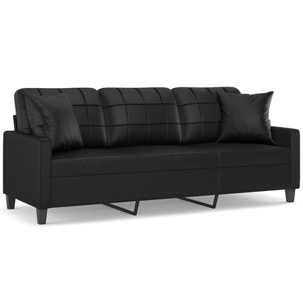 vidaXL 3-Seater Sofa with Pillows and Cushions Black 180 cm Faux Leather