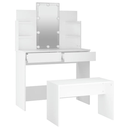 Dressing Table Set with LED White Engineered Wood