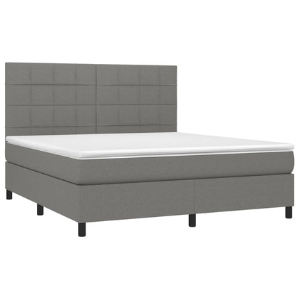 vidaXL Box Spring Bed with Mattress&LED Dark Grey 152x203 cm Queen Fabric