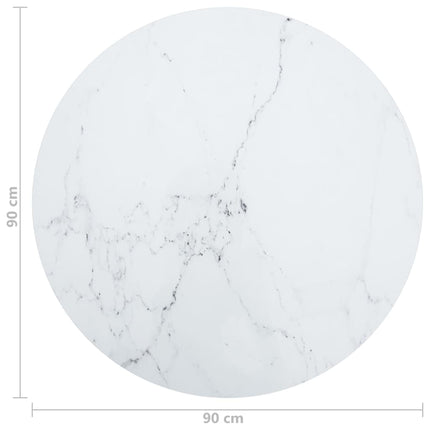 vidaXL Table Top White Ø90x1 cm Tempered Glass with Marble Design