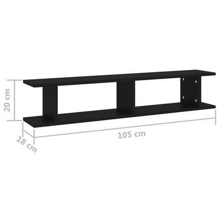 Wall Shelves 2 pcs Black 105x18x20 cm Engineered Wood
