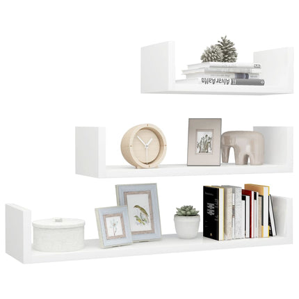 vidaXL Wall Display Shelf 3 pcs High Gloss White Chipboard