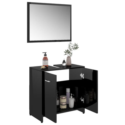 3 Piece Bathroom Furniture Set High Gloss Black Engineered Wood
