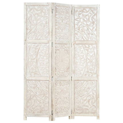 vidaXL Hand carved 3-Panel Room Divider White 120x165 cm Solid Mango Wood