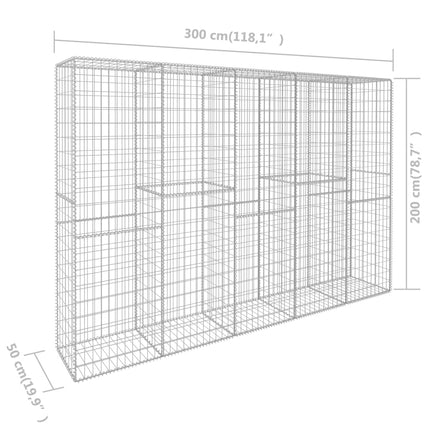 Gabion Wall with Cover Galvanised Steel 300x50x200 cm