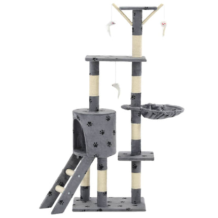 Cat Tree with Sisal Scratching Posts 138 cm Grey Paw Prints