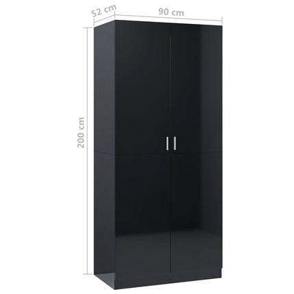 vidaXL Wardrobe High Gloss Black 90x52x200 cm Chipboard