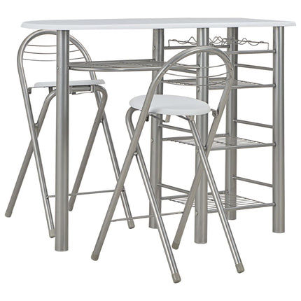 vidaXL 3 Piece Bar Set with Shelves Wood and Steel White