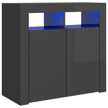 vidaXL Sideboard with LED Lights High Gloss Grey 80x35x75 cm