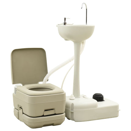 vidaXL Portable Camping Toilet 10+10L and Handwash Stand 20L Set Grey