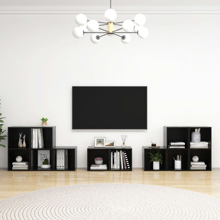 vidaXL 8 Piece TV Cabinet Set High Gloss Black Chipboard
