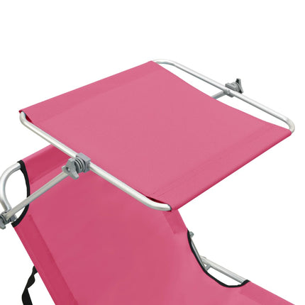 vidaXL Folding Sun Lounger with Canopy Pink Aluminium