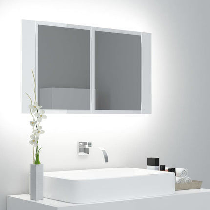LED Bathroom Mirror Cabinet High Gloss White 80x12x45 cm Acrylic