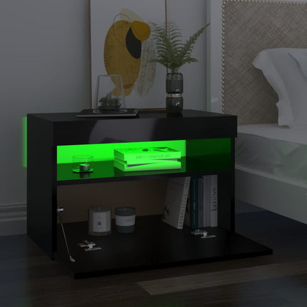 vidaXL TV Cabinet with LED Lights High Gloss Black 60x35x40 cm