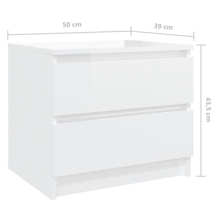 vidaXL Bed Cabinet High Gloss White 50x39x43.5 cm Chipboard