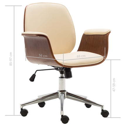 vidaXL Office Chair Cream Bent Wood and Faux Leather