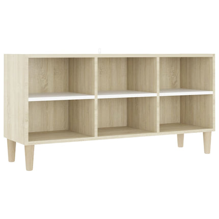 vidaXL TV Cabinet with Solid Wood Legs White and Sonoma Oak 103.5x30x50 cm