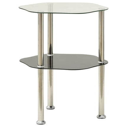 2-Tier Side Table Transparent & Black 38x38x50cm Tempered Glass