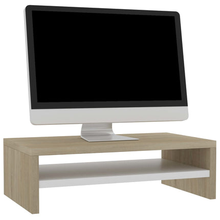 vidaXL Monitor Stand White and Sonoma Oak 42x24x13 cm Chipboard