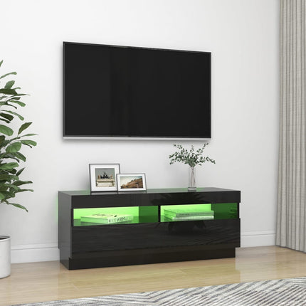 TV Cabinet with LED Lights High Gloss Black 100x35x40 cm