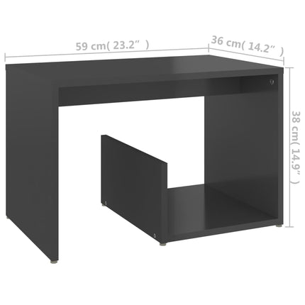 Side Table High Gloss Grey 59x36x38 cm Engineered Wood