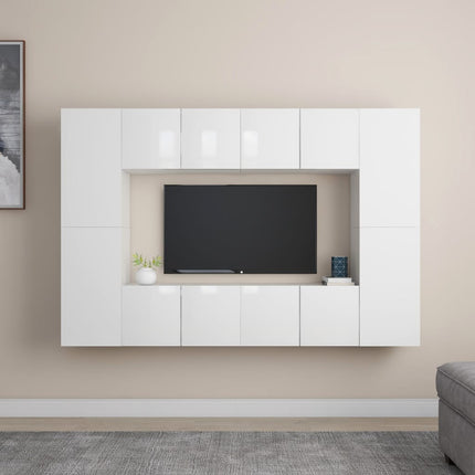 vidaXL 8 Piece TV Cabinet Set High Gloss White Chipboard