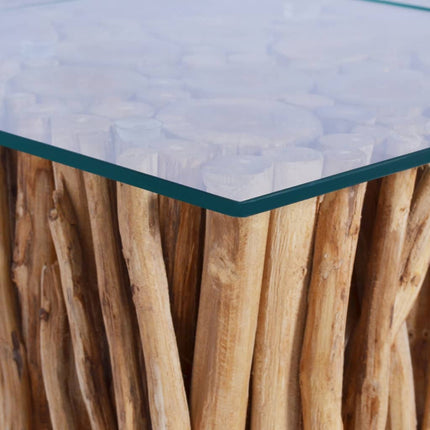 vidaXL Coffee Table with Glass Top 66x66x40 cm Solid Teak Wood