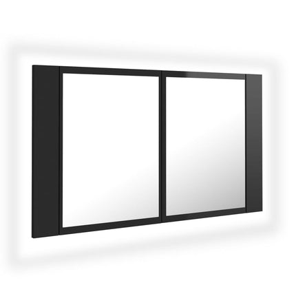 vidaXL LED Bathroom Mirror Cabinet High Gloss Black 80x12x45 cm