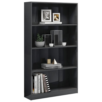 vidaXL 4-Tier Book Cabinet High Gloss Grey 80x24x142 cm Chipboard