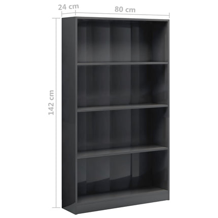 vidaXL 4-Tier Book Cabinet High Gloss Grey 80x24x142 cm Chipboard