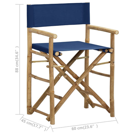 vidaXL Folding Director's Chairs 2 pcs Blue Bamboo and Fabric
