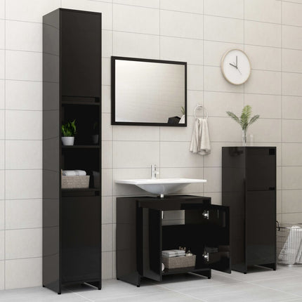 Bathroom Furniture Set High Gloss Black Engineered Wood