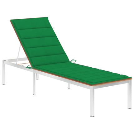 vidaXL Sun Lounger with Cushion Solid Teak Wood and Stainless Steel