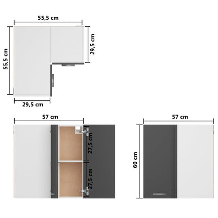 Hanging Corner Cabinet Grey 57x57x60 cm Engineered Wood