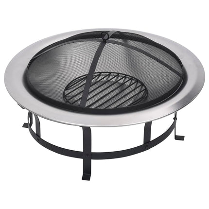 vidaXL Outdoor Fire Pit with Grill Stainless Steel 76 cm