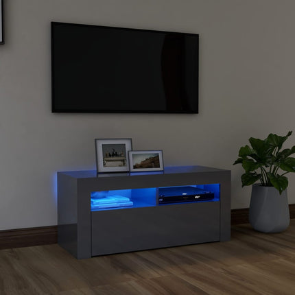 vidaXL TV Cabinet with LED Lights High Gloss Grey 90x35x40 cm