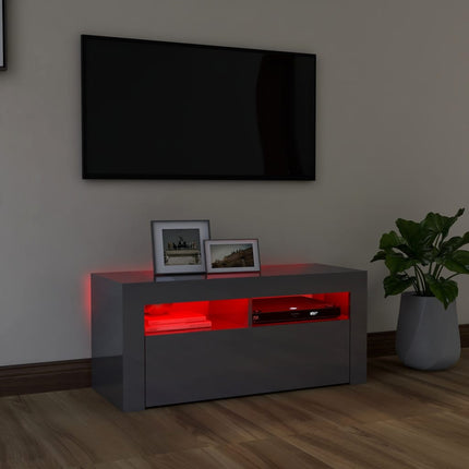 vidaXL TV Cabinet with LED Lights High Gloss Grey 90x35x40 cm
