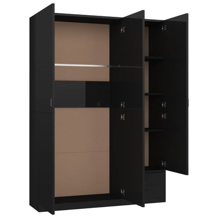 3-Door Wardrobe High Gloss Black 120x50x180 cm Engineered Wood