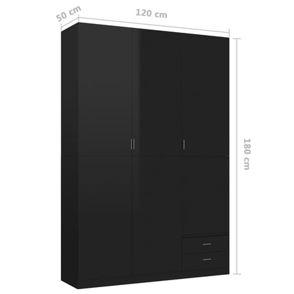 3-Door Wardrobe High Gloss Black 120x50x180 cm Engineered Wood