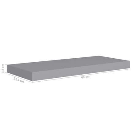 Floating Wall Shelf Grey 60x23.5x3.8 cm MDF