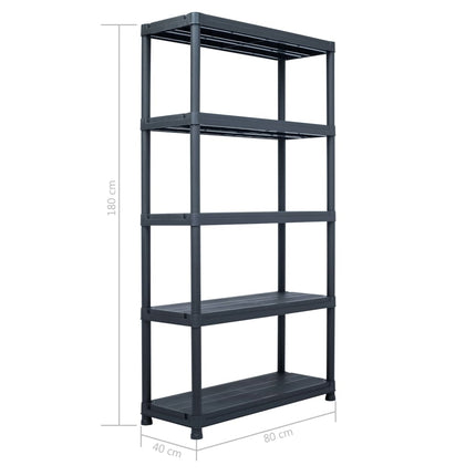 vidaXL Storage Shelf Rack Black 250 kg 80x40x180 cm Plastic