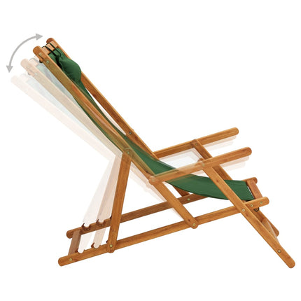 vidaXL Folding Beach Chair Solid Eucalyptus Wood and Fabric Green
